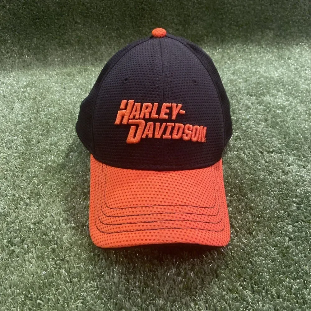 Harley-Davidson Large/X-Large New Era 39 Thirty Baseball Cap Black & Orange Hat